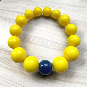 Vintage Yellow Blue Recycled Beads Bracelet 6.0”